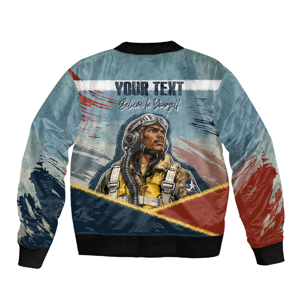 Personalized Tuskegee Airmen Sleeve Zip Bomber Jacket Believe In Yourself Vintage WWII Military Aviation Art