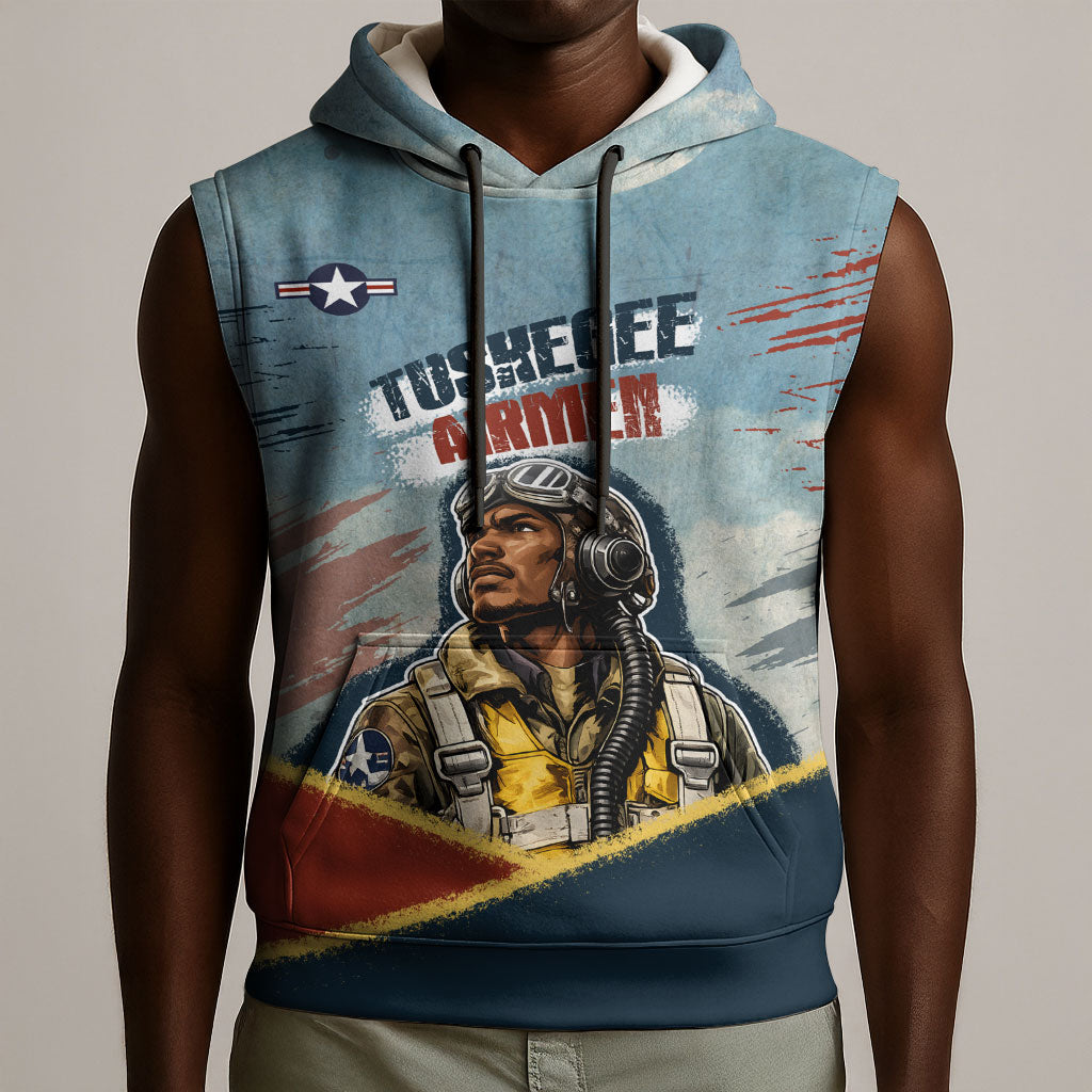 Personalized Tuskegee Airmen Sleeveless Hoodie Believe In Yourself Vintage WWII Military Aviation Art