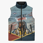 Personalized Tuskegee Airmen Sleeveless Puffer Jacket Believe In Yourself Vintage WWII Military Aviation Art