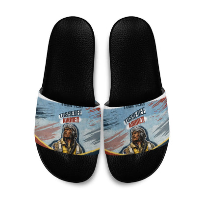 Personalized Tuskegee Airmen Slide Sandals Believe In Yourself Vintage WWII Military Aviation Art