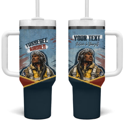 Personalized Tuskegee Airmen Tumbler With Handle Believe In Yourself Vintage WWII Military Aviation Art