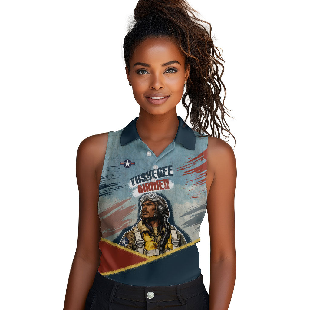 Personalized Tuskegee Airmen Women Sleeveless Polo Shirt Believe In Yourself Vintage WWII Military Aviation Art