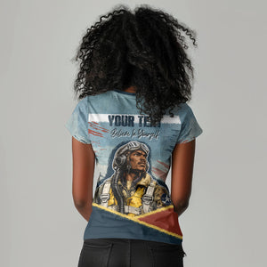 Personalized Tuskegee Airmen Women V-Neck T-Shirt Believe In Yourself Vintage WWII Military Aviation Art