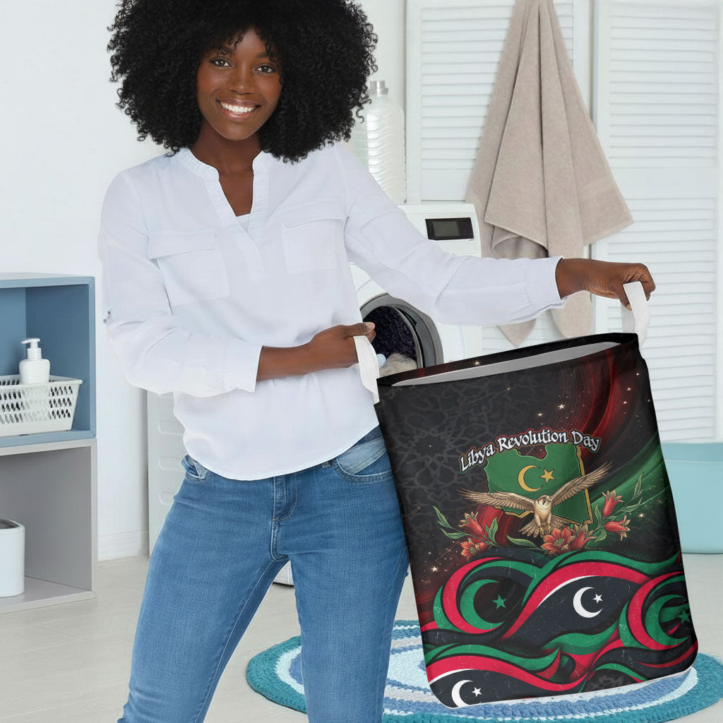 Libya Revolution Day Laundry Basket Flying Eagle Libyan Coat Of Arms Map - Land Of Resilience And Pride