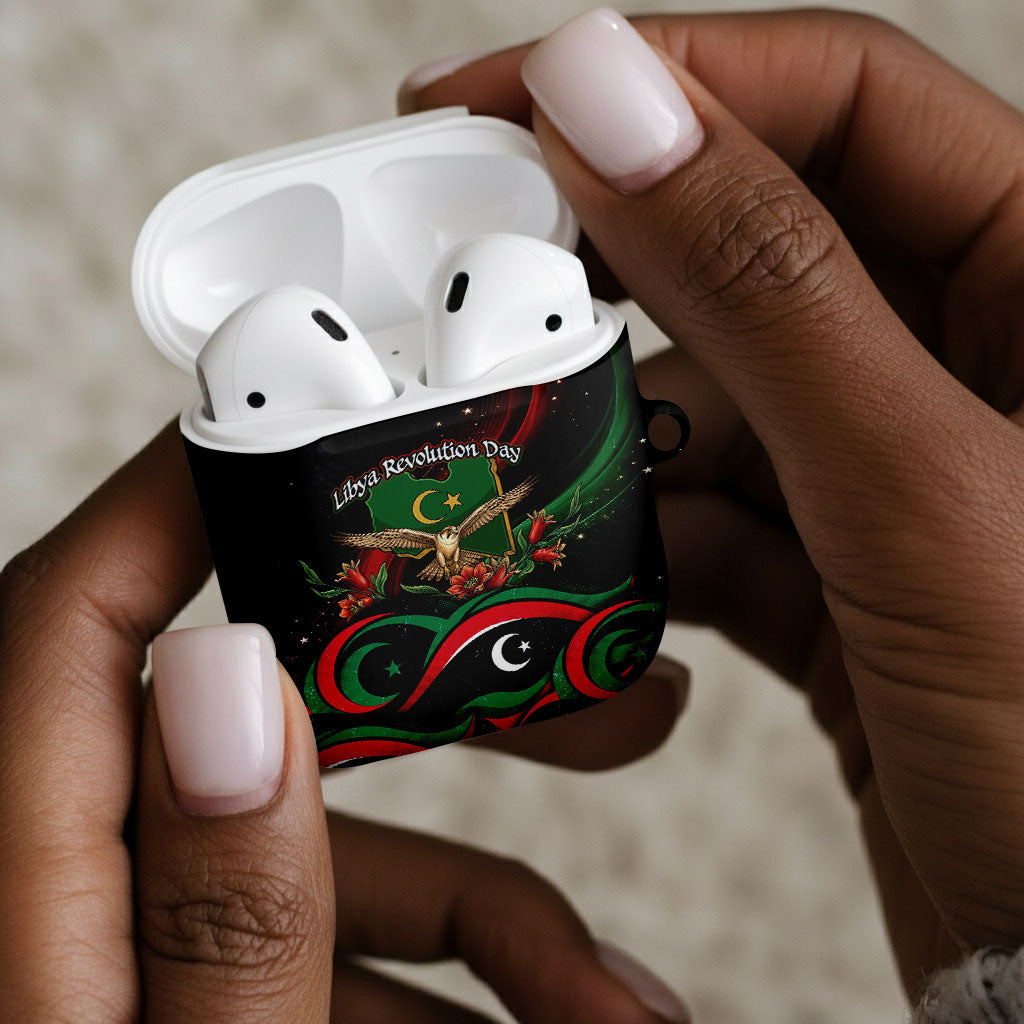 Libya Revolution Day AirPods Case Flying Eagle Libyan Coat Of Arms Map - Land Of Resilience And Pride