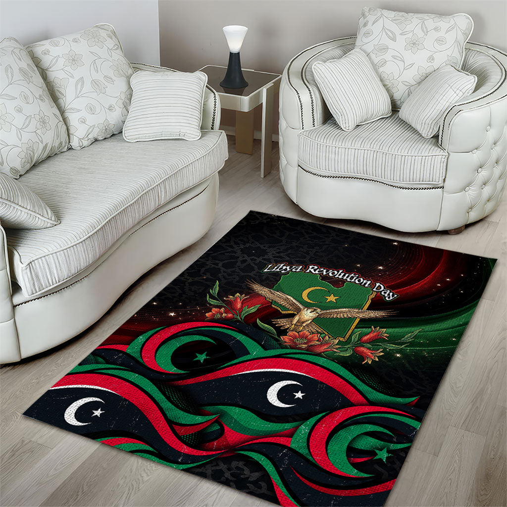 Libya Revolution Day Area Rug Flying Eagle Libyan Coat Of Arms Map - Land Of Resilience And Pride