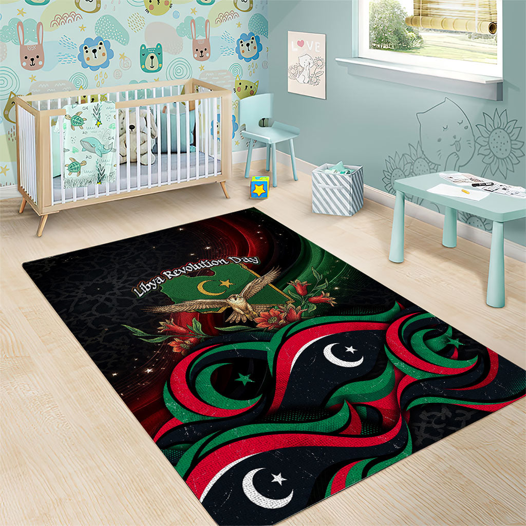Libya Revolution Day Area Rug Flying Eagle Libyan Coat Of Arms Map - Land Of Resilience And Pride