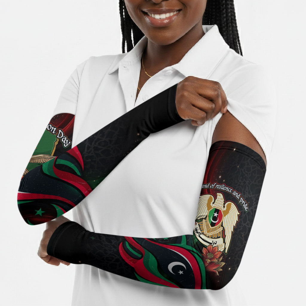 Libya Revolution Day Arm Sleeves Flying Eagle Libyan Coat Of Arms Map - Land Of Resilience And Pride