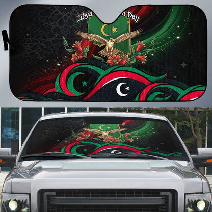Libya Revolution Day Auto Sun Shade Flying Eagle Libyan Coat Of Arms Map - Land Of Resilience And Pride