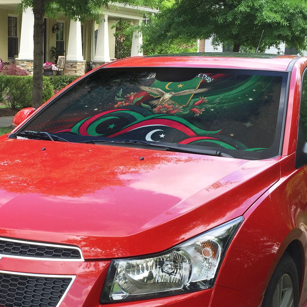 Libya Revolution Day Auto Sun Shade Flying Eagle Libyan Coat Of Arms Map - Land Of Resilience And Pride