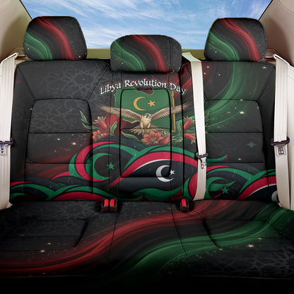 Libya Revolution Day Back Car Seat Cover Flying Eagle Libyan Coat Of Arms Map - Land Of Resilience And Pride