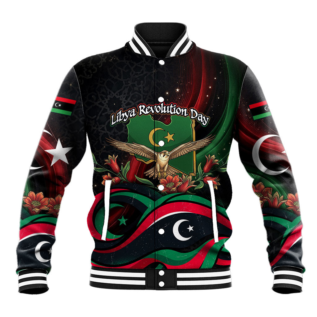 Libya Revolution Day Baseball Jacket Flying Eagle Libyan Coat Of Arms Map - Land Of Resilience And Pride