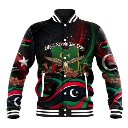 Libya Revolution Day Baseball Jacket Flying Eagle Libyan Coat Of Arms Map - Land Of Resilience And Pride
