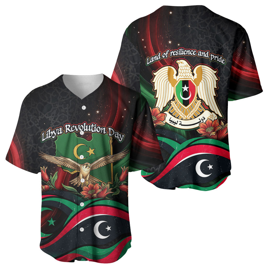 Libya Revolution Day Baseball Jersey Flying Eagle Libyan Coat Of Arms Map - Land Of Resilience And Pride
