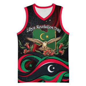 Libya Revolution Day Basketball Jersey Flying Eagle Libyan Coat Of Arms Map - Land Of Resilience And Pride