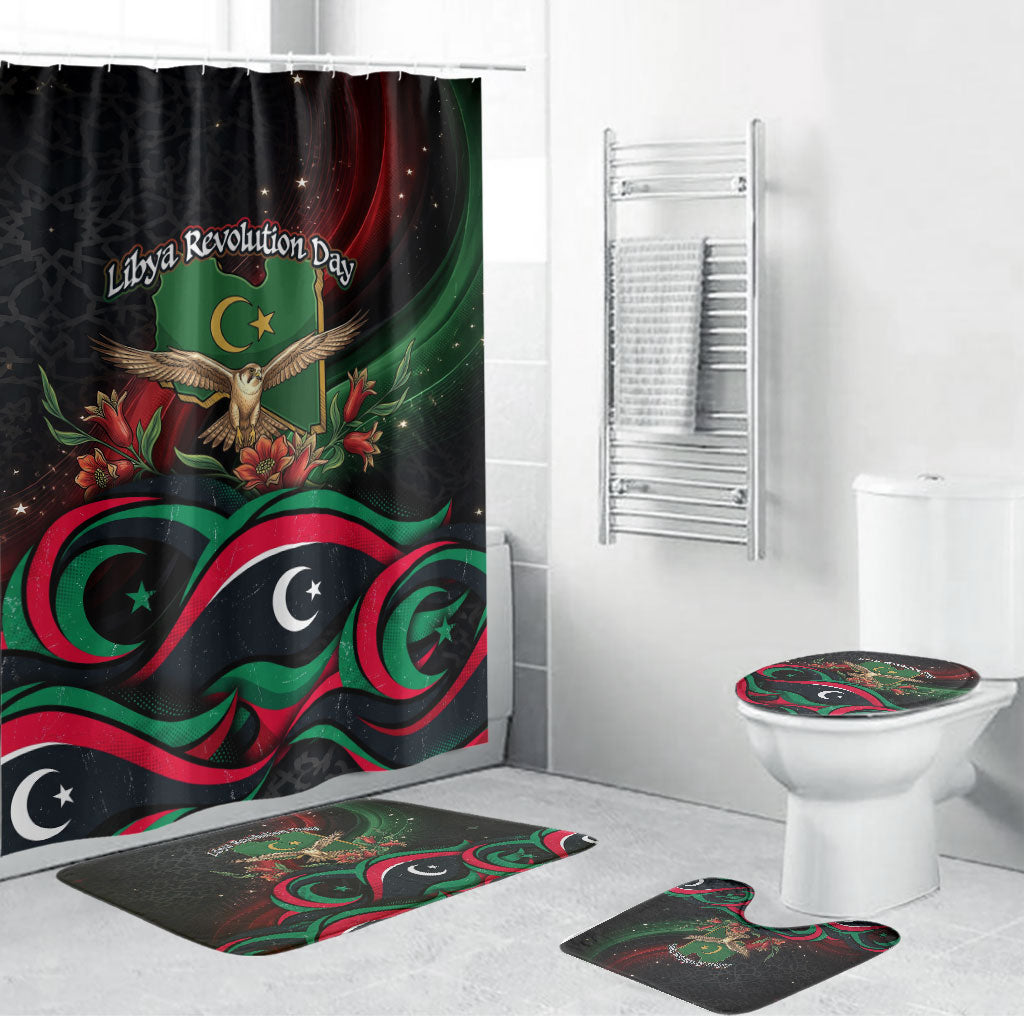 Libya Revolution Day Bathroom Set Flying Eagle Libyan Coat Of Arms Map - Land Of Resilience And Pride