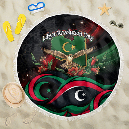 Libya Revolution Day Beach Blanket Flying Eagle Libyan Coat Of Arms Map - Land Of Resilience And Pride