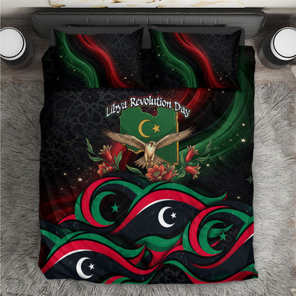 Libya Revolution Day Bedding Set Flying Eagle Libyan Coat Of Arms Map - Land Of Resilience And Pride