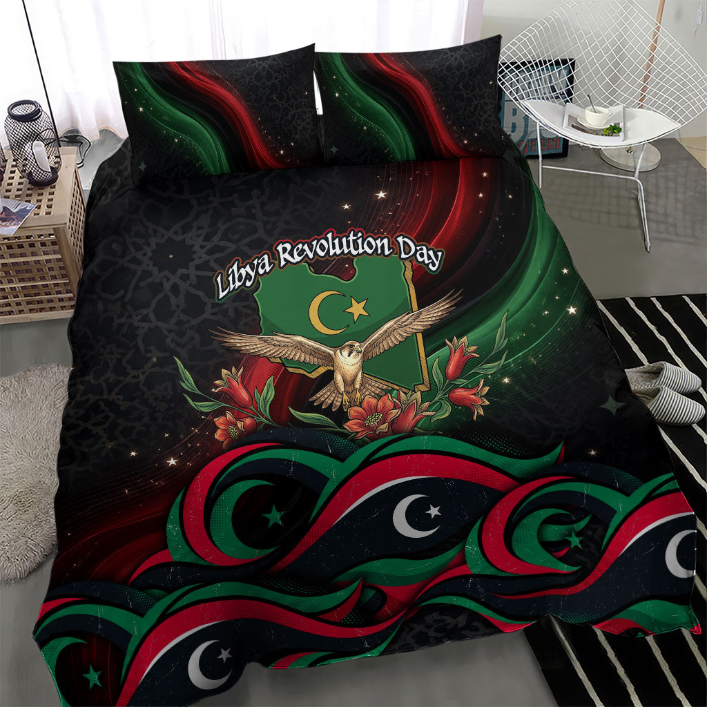 Libya Revolution Day Bedding Set Flying Eagle Libyan Coat Of Arms Map - Land Of Resilience And Pride