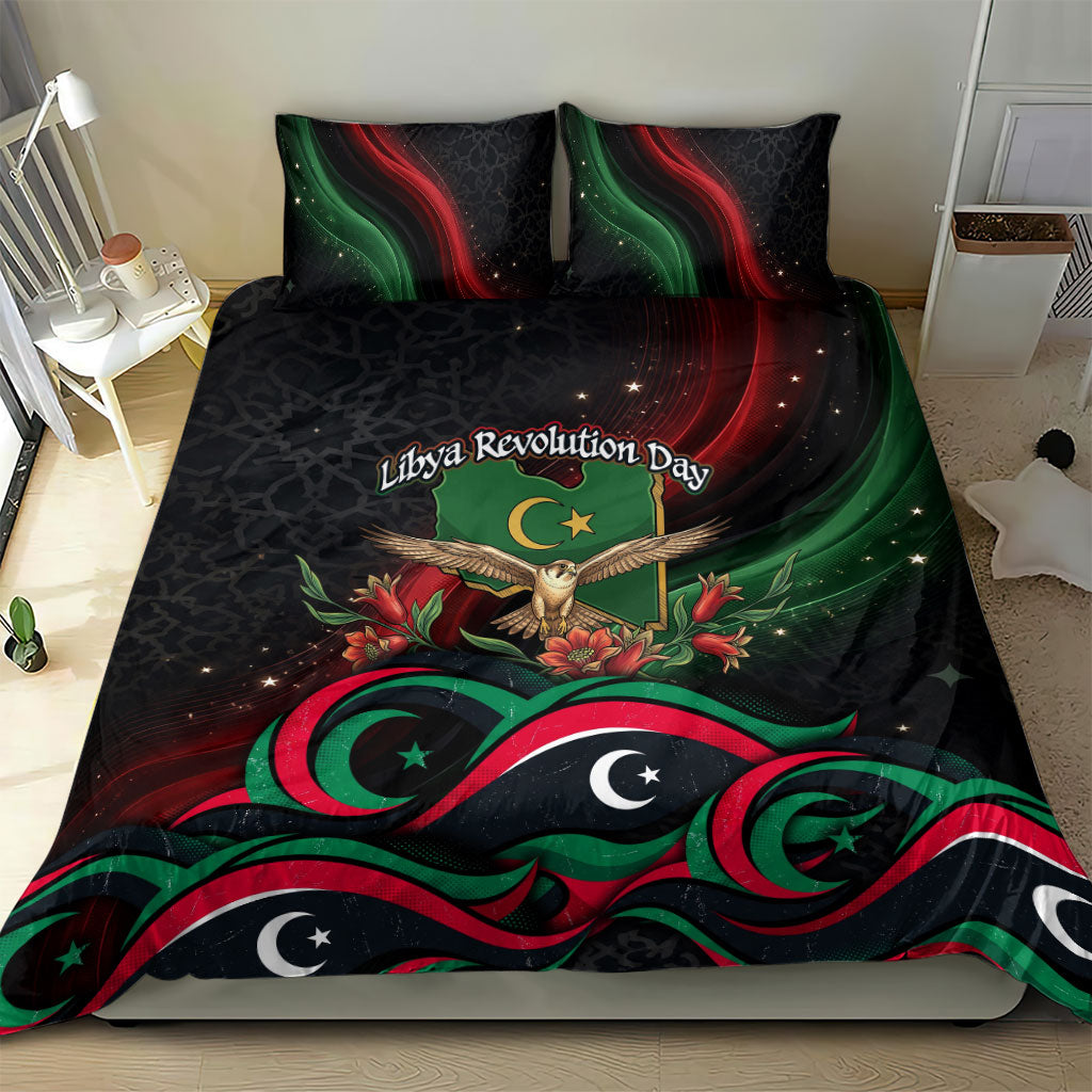 Libya Revolution Day Bedding Set Flying Eagle Libyan Coat Of Arms Map - Land Of Resilience And Pride