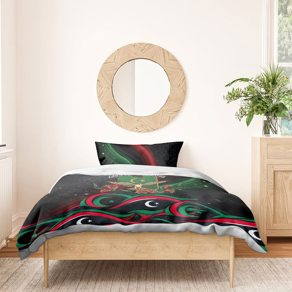 Libya Revolution Day Bedding Set Flying Eagle Libyan Coat Of Arms Map - Land Of Resilience And Pride