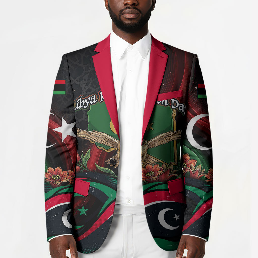 Libya Revolution Day Blazer Flying Eagle Libyan Coat Of Arms Map - Land Of Resilience And Pride