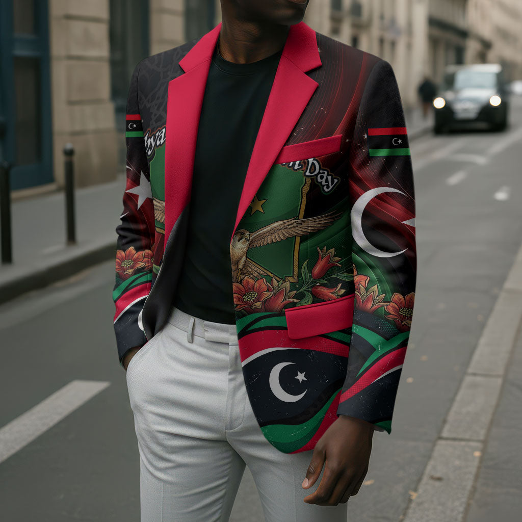 Libya Revolution Day Blazer Flying Eagle Libyan Coat Of Arms Map - Land Of Resilience And Pride