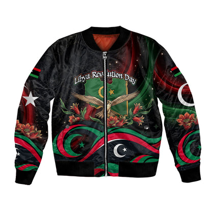 Libya Revolution Day Bomber Jacket Flying Eagle Libyan Coat Of Arms Map - Land Of Resilience And Pride