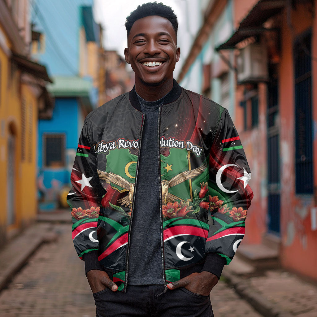 Libya Revolution Day Bomber Jacket Flying Eagle Libyan Coat Of Arms Map - Land Of Resilience And Pride