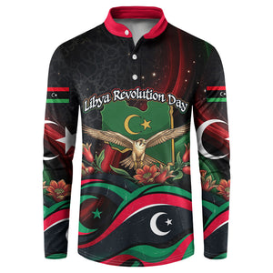Libya Revolution Day Button Sweatshirt Flying Eagle Libyan Coat Of Arms Map - Land Of Resilience And Pride
