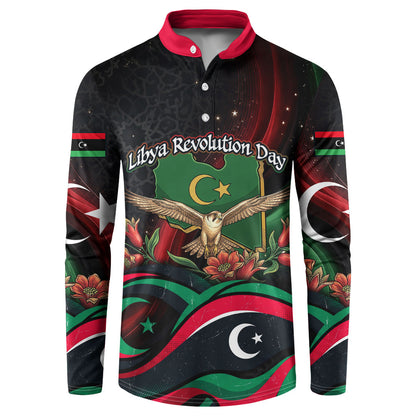 Libya Revolution Day Button Sweatshirt Flying Eagle Libyan Coat Of Arms Map - Land Of Resilience And Pride