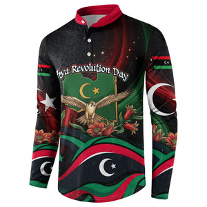 Libya Revolution Day Button Sweatshirt Flying Eagle Libyan Coat Of Arms Map - Land Of Resilience And Pride