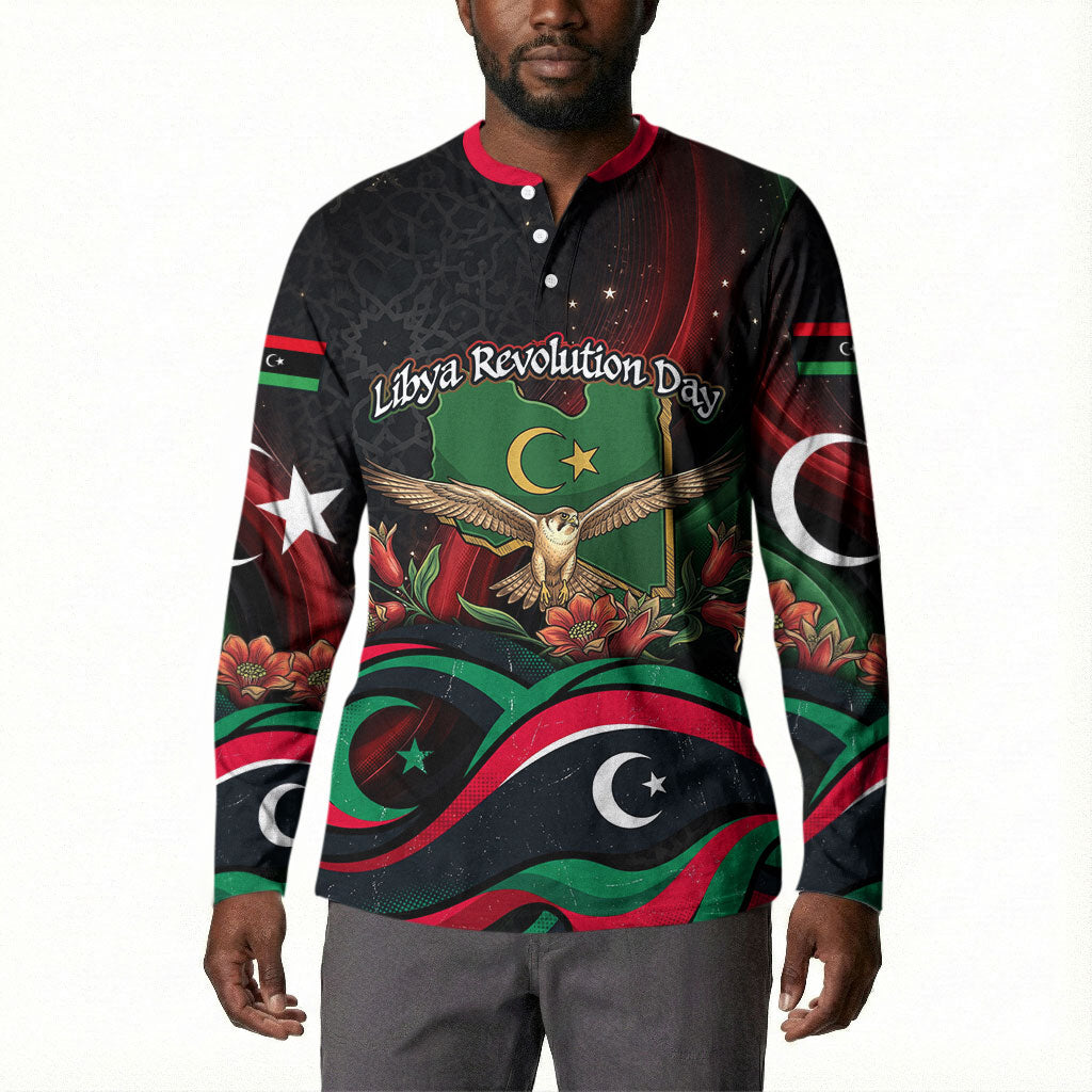 Libya Revolution Day Button Sweatshirt Flying Eagle Libyan Coat Of Arms Map - Land Of Resilience And Pride