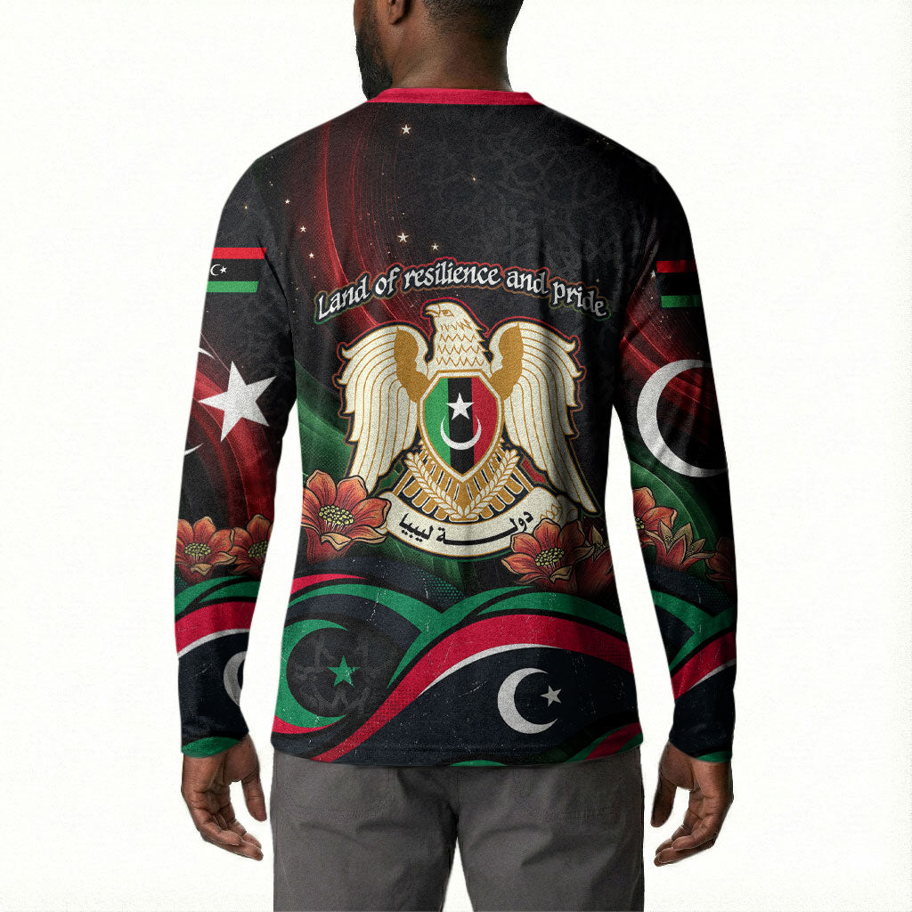 Libya Revolution Day Button Sweatshirt Flying Eagle Libyan Coat Of Arms Map - Land Of Resilience And Pride