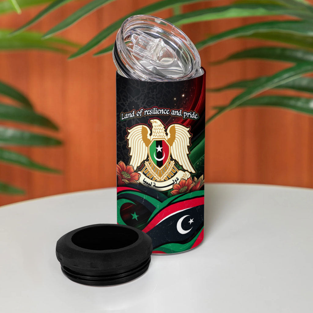 Libya Revolution Day 4 in 1 Can Cooler Tumbler Flying Eagle Libyan Coat Of Arms Map - Land Of Resilience And Pride