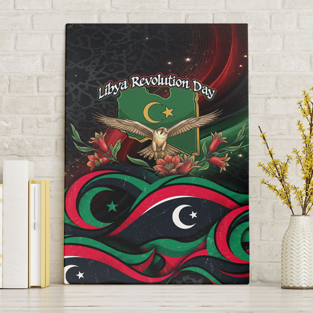 Libya Revolution Day Canvas Wall Art Flying Eagle Libyan Coat Of Arms Map - Land Of Resilience And Pride