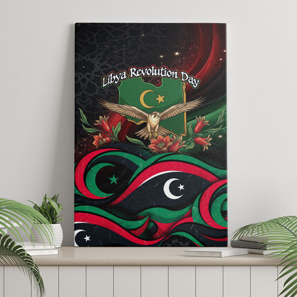 Libya Revolution Day Canvas Wall Art Flying Eagle Libyan Coat Of Arms Map - Land Of Resilience And Pride