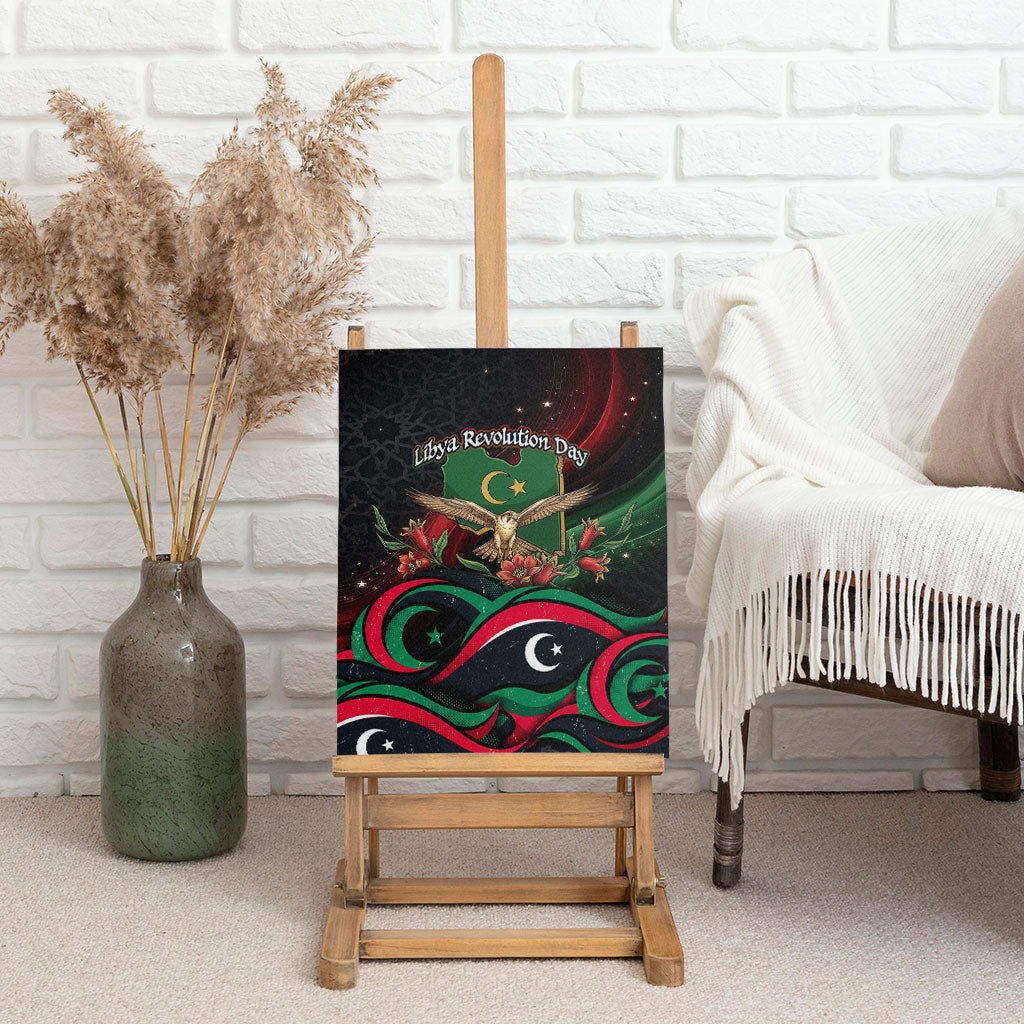 Libya Revolution Day Canvas Wall Art Flying Eagle Libyan Coat Of Arms Map - Land Of Resilience And Pride