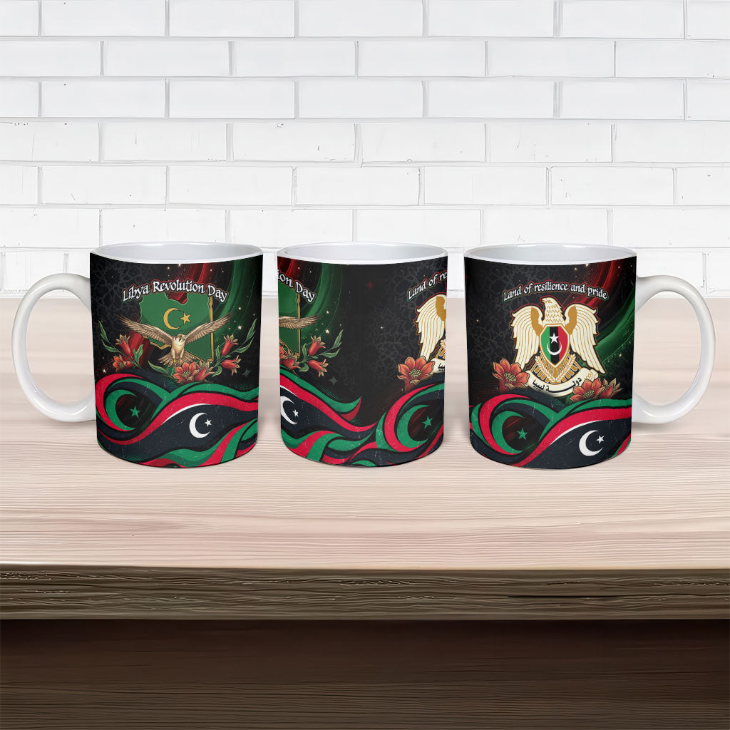 Libya Revolution Day Ceramic Mug Flying Eagle Libyan Coat Of Arms Map - Land Of Resilience And Pride