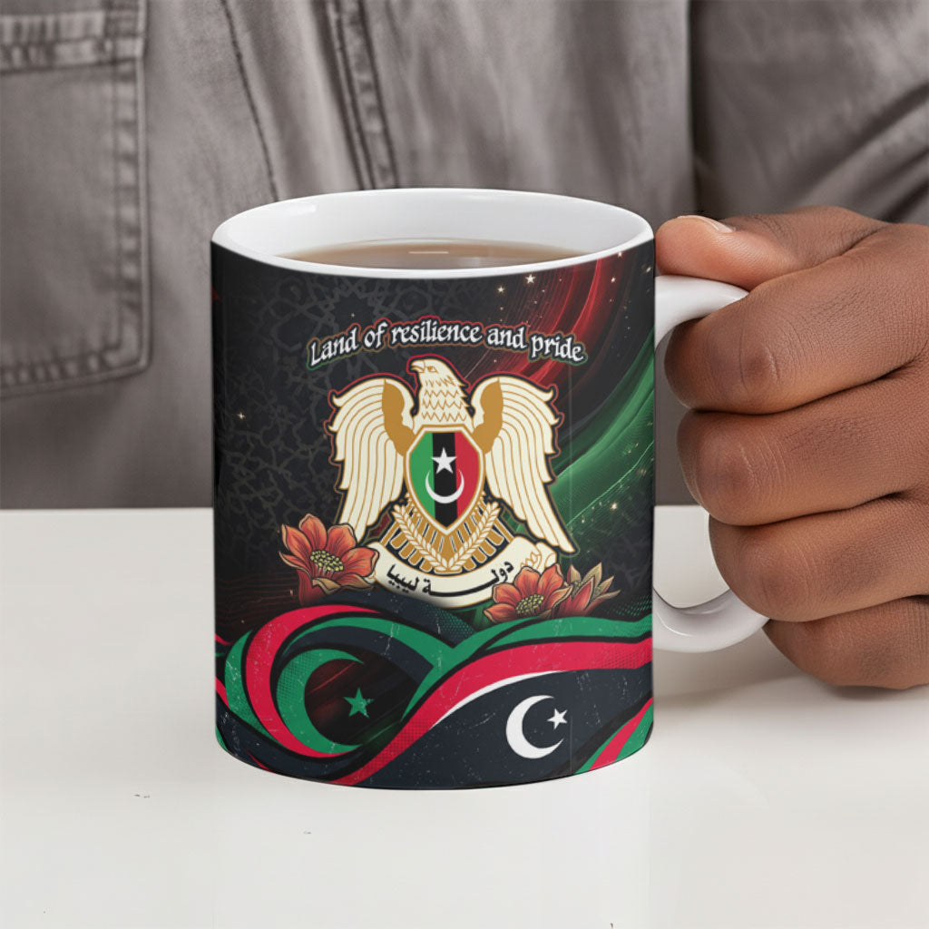 Libya Revolution Day Ceramic Mug Flying Eagle Libyan Coat Of Arms Map - Land Of Resilience And Pride