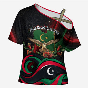 Libya Revolution Day Cross Shoulder Shirt Flying Eagle Libyan Coat Of Arms Map - Land Of Resilience And Pride