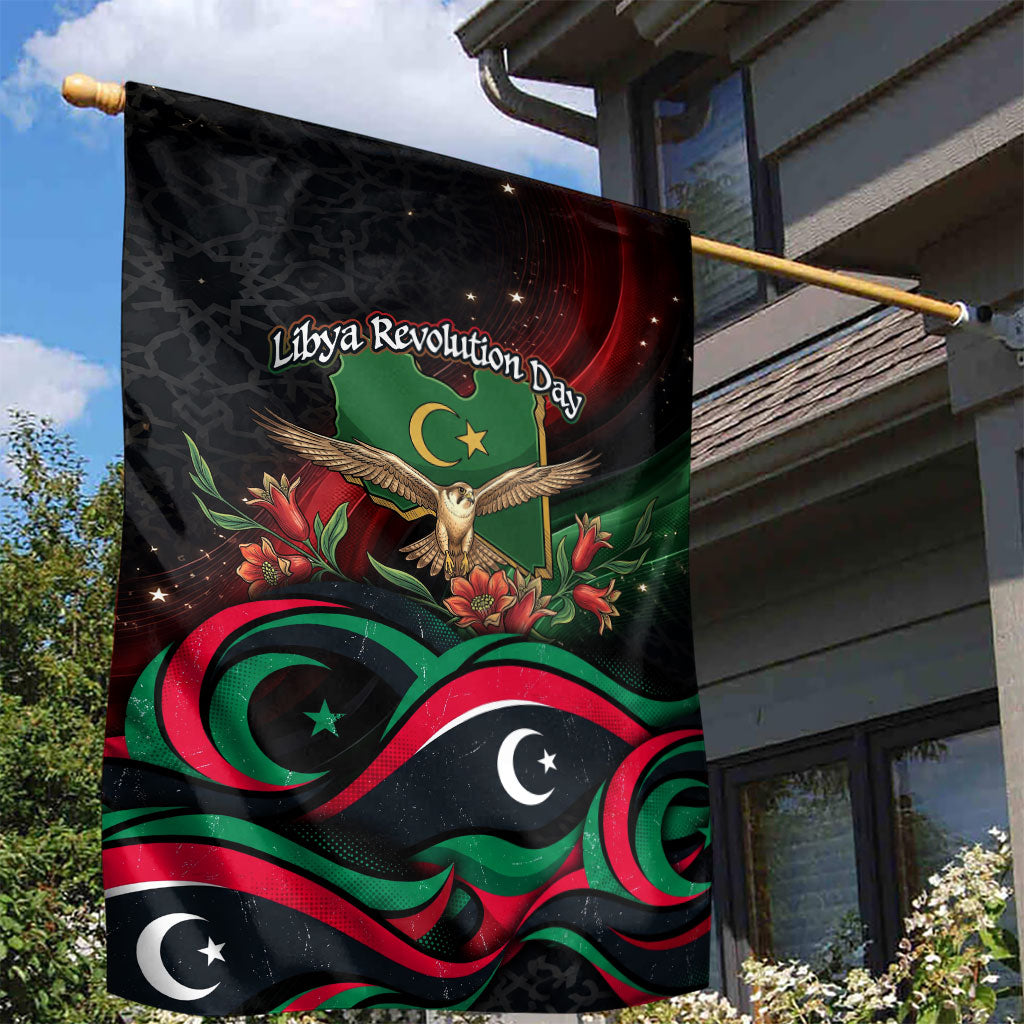 Libya Revolution Day Garden Flag Flying Eagle Libyan Coat Of Arms Map - Land Of Resilience And Pride