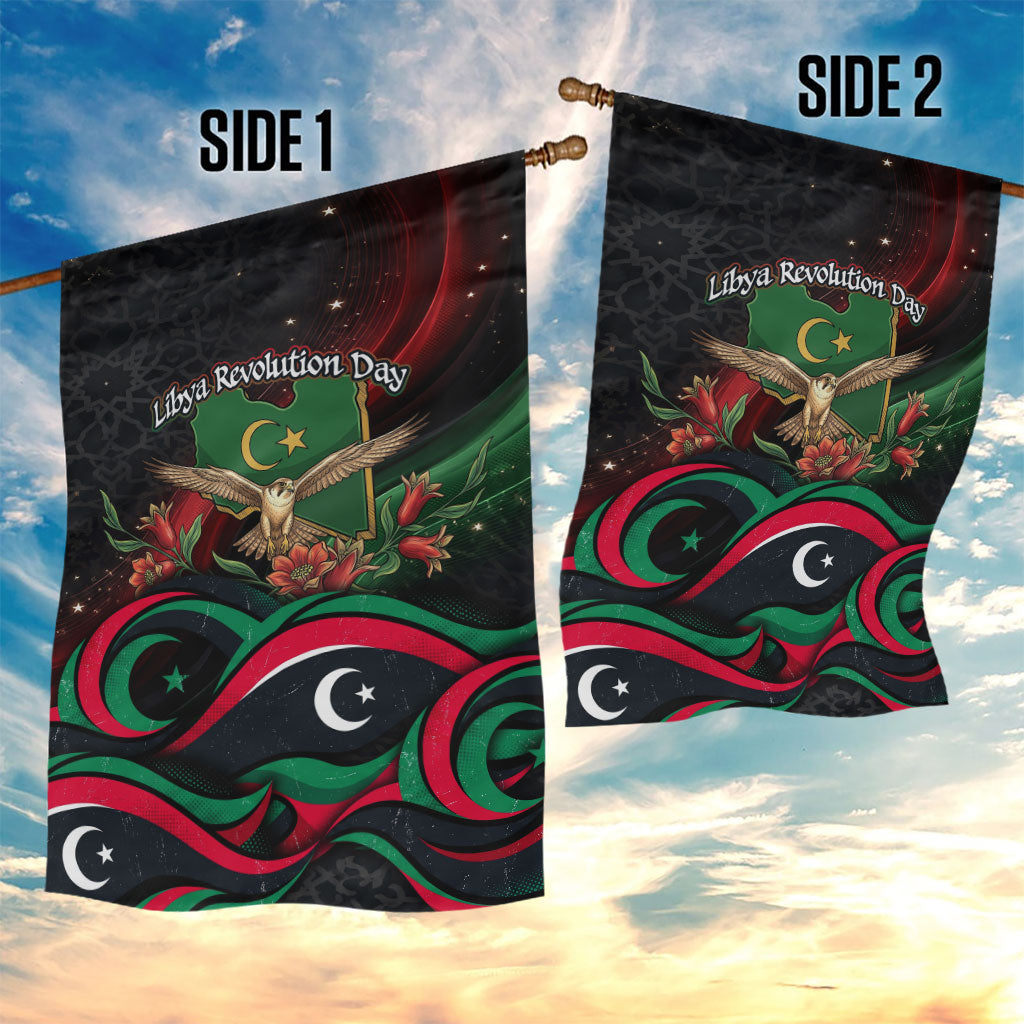 Libya Revolution Day Garden Flag Flying Eagle Libyan Coat Of Arms Map - Land Of Resilience And Pride