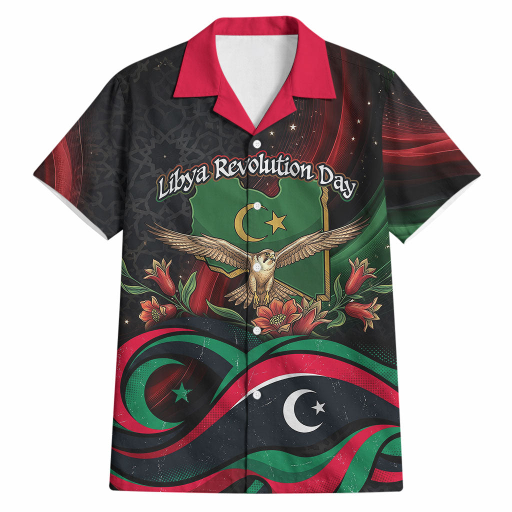 Libya Revolution Day Hawaiian Shirt Flying Eagle Libyan Coat Of Arms Map - Land Of Resilience And Pride