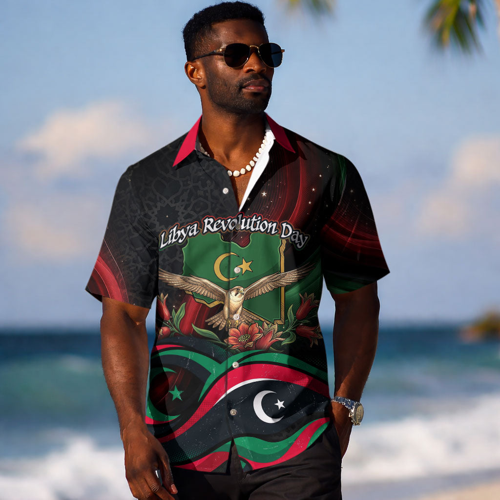 Libya Revolution Day Hawaiian Shirt Flying Eagle Libyan Coat Of Arms Map - Land Of Resilience And Pride