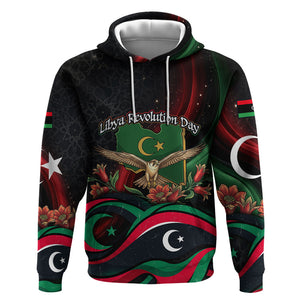 Libya Revolution Day Hoodie Flying Eagle Libyan Coat Of Arms Map - Land Of Resilience And Pride