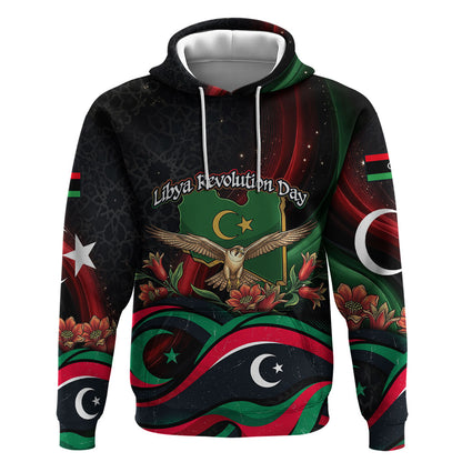 Libya Revolution Day Hoodie Flying Eagle Libyan Coat Of Arms Map - Land Of Resilience And Pride