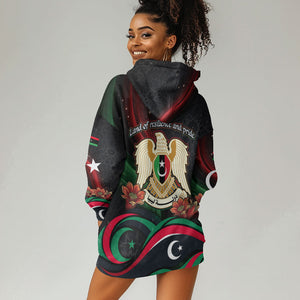 Libya Revolution Day Hoodie Dress Flying Eagle Libyan Coat Of Arms Map - Land Of Resilience And Pride