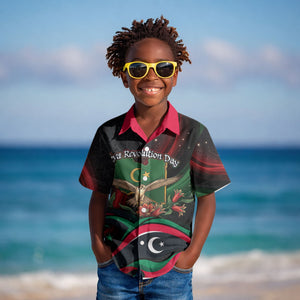 Libya Revolution Day Kid Hawaiian Shirt Flying Eagle Libyan Coat Of Arms Map - Land Of Resilience And Pride