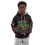 Libya Revolution Day Kid Hoodie Flying Eagle Libyan Coat Of Arms Map - Land Of Resilience And Pride